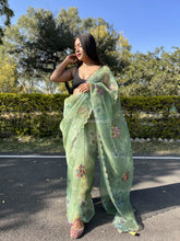 Stylish Olive Green Organza Special Saree